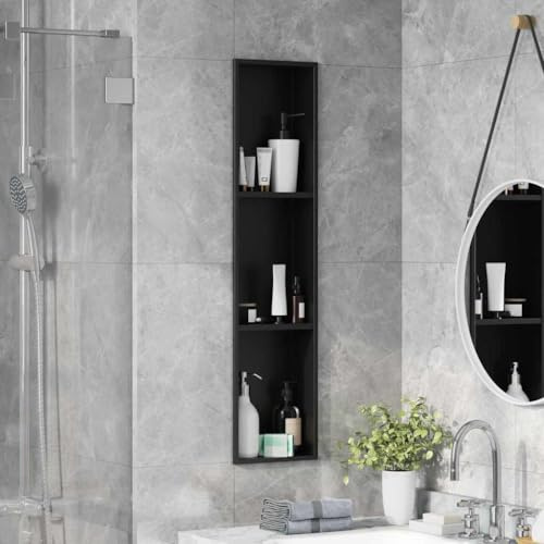 Puertas De Ducha Mamparas De Bañera, Nichos de Ducha Negro 90 x 20 x 9.5 cm Acero inoxidable Puerta De Ducha De Vidrio para Baño, ducha
