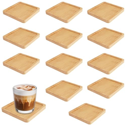 12 Pièces Carrés Dessous de Verre en Bambou 9 x 9 x 0,95 cm