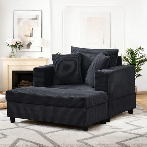 luckdect Canapé 1 Place avec Pouf de Rangement, Canapé Lit 2 en 1, Canapé Lounge avec 3 Coussins pour Petits Salons, Chambre, Noir