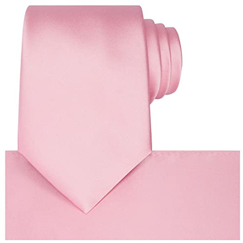 KissTies Rosy Pink Satin Tie Set Solid Ties Mens Necktie + Pocket Square
