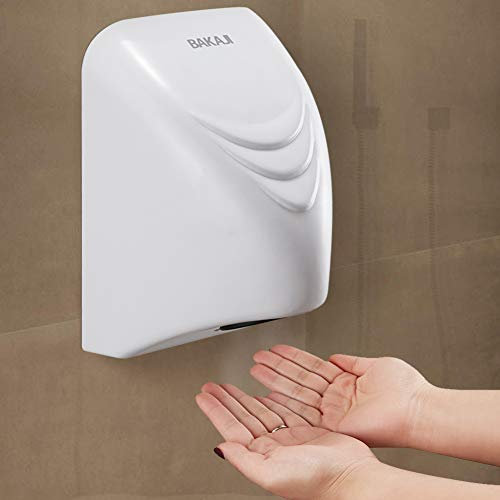 Bakaji Secador de Manos Eléctrico Automático secador de Aire Caliente de Pared - Baño Rápido con Sensor fotocélula 850 W