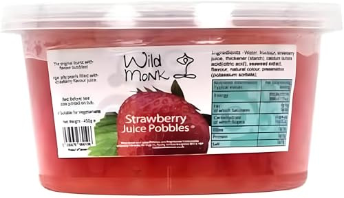 Wild Monk Strawberry Popping Boba for All Your Drinks - Ideal for Bubble Tea, Dessert toppings, and Cocktails - 100% Vegan Fruit Pearls - Gluten-Free, Lactose-Free - 450g.