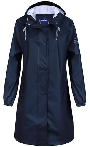 Damen Regenjacke Regenmantel Softshelljacke Friesennerz Parka PU Windbreaker mit Kapuze wasserdicht,Schwarz,2xl