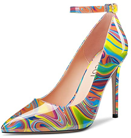 Aachcol Mujer Pumps Puntiaguada Punta Correa Tobillo Slip-on Aguja Alto High Heel Dress Zapatos Charol Oficina de Boda de Compras Multicolor N 10 CM 37 EU