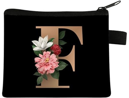 FAVORTALK Small Coin Purse with Zip Mini Coin Purses Boy Girl Floral Coin Bags Soft Velvet Coin Wallets with Zipper Initial Change Pocket for Women - 13608