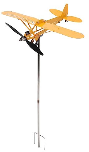 Wifehelper Piper J3 Cub Aeroplano Banderuola per Prato, Patio, Indicatore di Banderuola a, Decorazione per Cortile, Appassionato di Giardino, per Tetto, Aereo Giallo, Banderuola (L)
