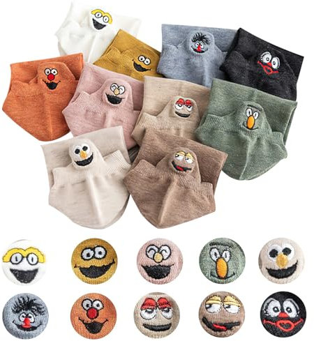 BRISKORE 10 Paar Lustige Socken Damen, Baumwolle Sneaker Socken Kuschelsocken Gute Laune Socken mit Gesicht 35-42 Kurze Socken Bunte Socken Baumwollsocken für Frauen Mädchen Einheitsgröße