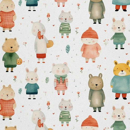 HEKO PANELS Stoff Oxford Wasserdichte Meterware Canvas-Stoff Polyester Nähstoff Dekostoffe Handwerken Wasserabweisend Blickdicht Kinder Tiere Aquarell Wasserfarbe 1 Meter 155 x 100 cm DX2640