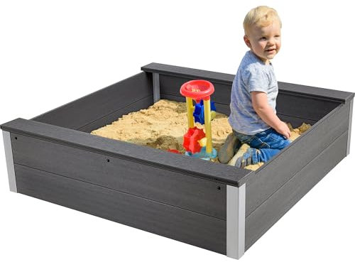 dobar® Sandkasten aus witterungsbeständigem WPC - Sandkiste zum Spielen für den Garten - 115 x 115 x 30 cm - Anthrazit