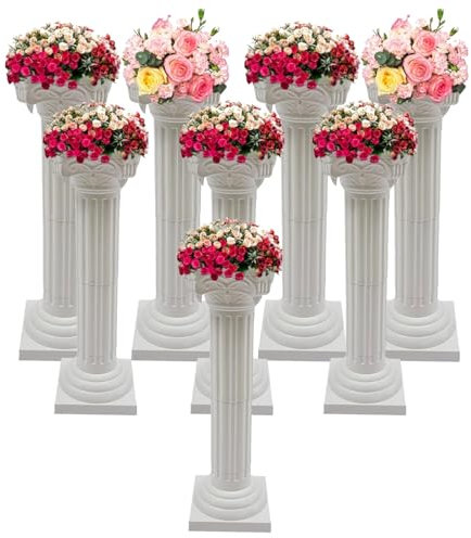VBVARV 8PCS White Decorative Roman Pillar Greek Columns Elegant Wedding Roman Column Pillars Stand Set Flower Pot Columns Pedestal for Ceremony Party Garden Outdoor Indoor Decor,8PACK