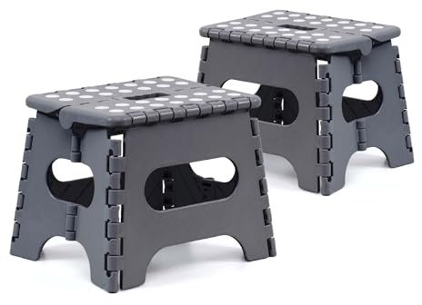 The Secret Home - Pack de 2 Taburetes Plegables Multiusos - Escalera Antideslizante de PVC - Altillo para Cocina, Baño o Dormitorio (Negro, 21x17x18)