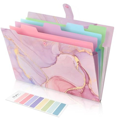 SKYDUE Document Organiser, A4 Expanding File Folder, Colored Plastic Folders,Sturdy and Protective File Storage to Organise Paperwork, Receipts, Invoices, Bills, Documents(Marble Pink)