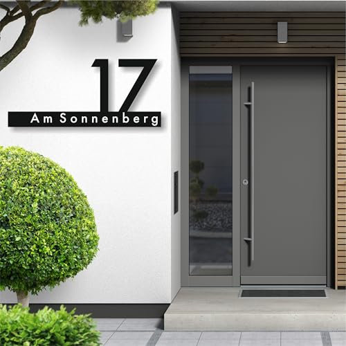 Hausnummernschild City von EDS-Werbemedien - Hochwertiges Hausnummer Schild in Edelstahl-Design - Individuell personalisierbares Haus Nummernschild aus UV- und witterungsbeständigem Material