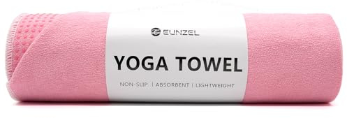 Eunzel Hot Yoga Towel - Microfiber Non Slip Yoga Mat Towel with Grip Dot Sweat Absorbent Towel for Hot Yoga, Pilates and Fitness 72 x 24, Pink/White