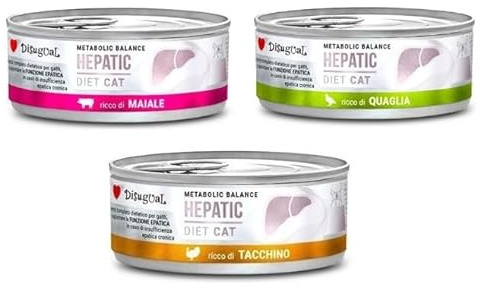Disugual Dieta Gato Hepático | Necesidades Nutricionales Especiales | Varios Sabores y Mezclas | (18x85Gr, 6X Codorniz 6X Pavo 6X Cerdo)