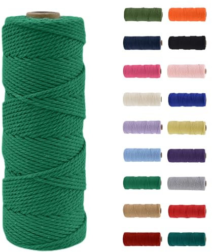 MORAINJAY 3mm Cotone Macramè 100% Naturale,Verde Smeraldo 100m Filato Non Sbiancato Senza Chimici per DIY, Bomboniere, Decorazioni - Cordame in Cotone per Crafts