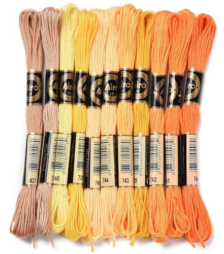 CABODYALS 12 matassa 105 iarde 6 fili di Filo Da Ricamo Sfumato Giallo Crewel Braccialetti dells'Amicizia Filo Variegato Punto Croce Filo Sfuso per La Creazione di Gioielli Cucito A Mano Maglia Cucito