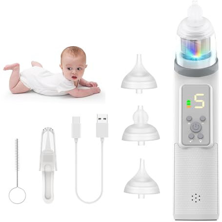Nasensauger Baby, Nasensauger Baby Elektrisch 5 Saugstufen & 3 Silikonspitzen，IPX6 Wasserdicht,Wiederaufladbar，Mit Musikfunktion, LCD-Display, Nasensauger Geeignet für Babys und Kinder