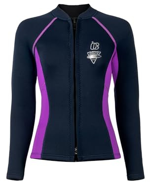 Miutii Muta da donna in neoprene, 3 mm, top immersione, giacca a maniche lunghe, rashguard per immersioni, surf, snorkeling, nuoto, blu scuro, S