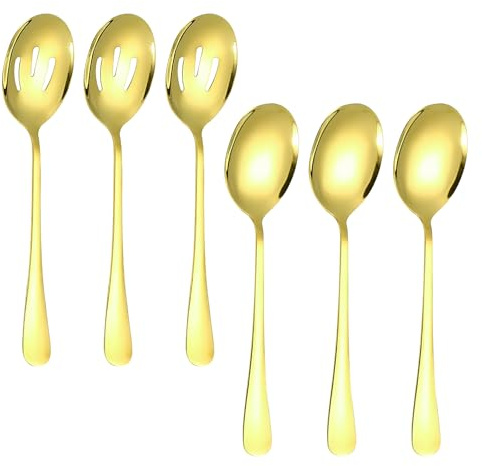 Set di 6 cucchiai da portata grandi, Posate da Portata Set di utensili da portata in acciaio inox Cucchiaio da Buffet e mestoli grandi Per riunioni di famiglia,Hotel,Picnic e feste