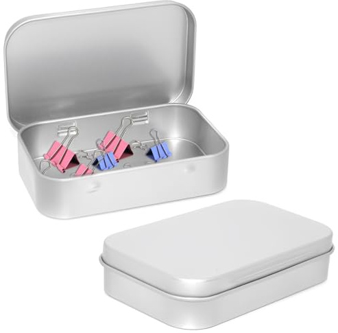 JEYORZY 2pcs Boîte rectangulaires en métal vides à charnière,Boîte vides en métal avec couvercles,Mini Metalldosen Portable pour Le Stockage de Bonbons, Bijoux, travaux manuels(Argent)