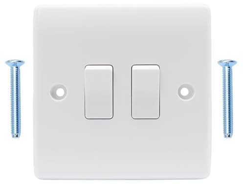 2 Gang 2 Way Light Switch Double Wall Light Switch Electric Light Switch Plate Accessories Square Edge with Screws for Office Home Garages Schools Workshops, White Moulded 10A AC100-250V