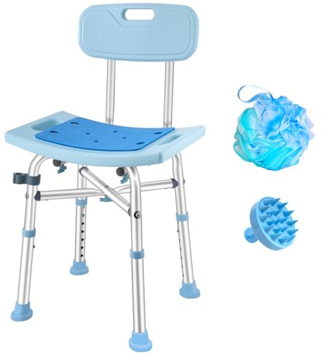 Taburete de ducha con respaldo extraíble, silla de ducha para personas mayores, soporta 220 kg, altura regulable 42-50 cm, asiento de ducha de aluminio, silla de baño, taburete para bañeras