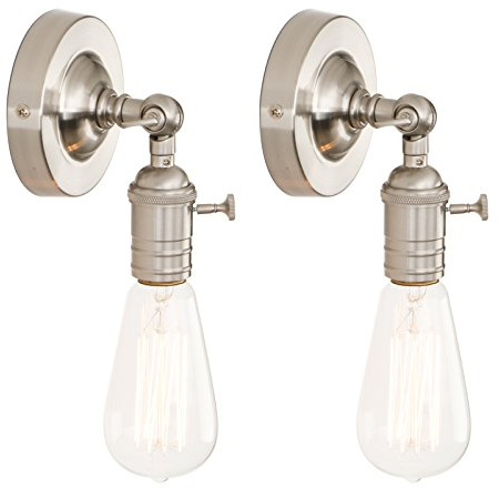 PathsOn Set of 2 Industrial Vintage Loft Coffee Bar Kitchen Metal Wall Sconce Light Edison Lamp Fixture Corridor Wall Lights (Brushed)