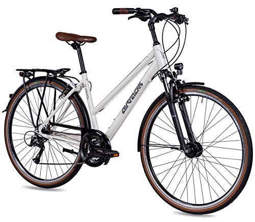 Airtracks Damen Trekking Fahrrad 28 Zoll Trekkingbike TR.2820L City Bike Trekkingrad Shimano ACERA RD-T3000 24 Gang Kettenschaltung Nabendynamo Weiß Matt Damen 48cm Körpergröße 155-170cm