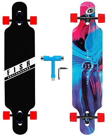 FISH SKATEBOARDS 41-Inch Downhill Longboard Skateboard Through Deck 8 Ply Canadian Maple, Complete Cruiser, Free-Style