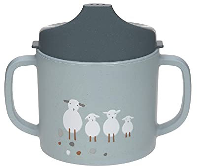 LÄSSIG Kinder Trinklernbecher mit Henkel und abnehmbarem Deckel 150 ml/Sippy Cup Tiny Farmer Sheep/Goose blue