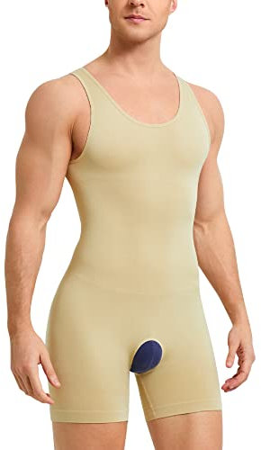 SOLCYSX Herren ärmellose Ganzkörperformer Unterwäsche Schlankheits Kompression Bodysuit Shapewear Bauchkontrolle Fajas Para Hombres, Beige, X-Small-Small