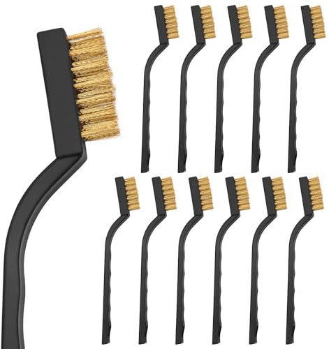 12 Pcs Mini Wire Brushes Plastic Handles Brass Wire Brush for Cleaning Rust, Metal Work Pieces, Welding Slag and Rust, Greasy Dirt