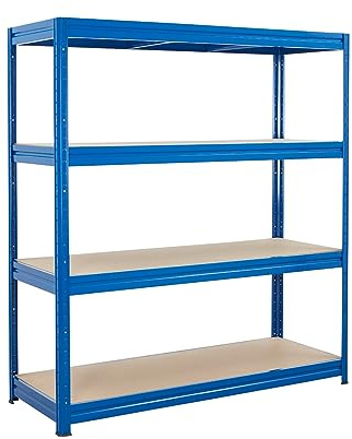 BiGDUG Heavy Duty Garage Shelving Unit - 600kg per shelf (2400kg per bay) - 177x120x60 cm - 4 Tier Storage Shelves - Blue - Shed Shelving
