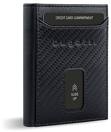 bugatti Secure Slim Mini Börse aus Leder mit RFID-Schutz, Slim Wallet, Kartenetui, Carbon