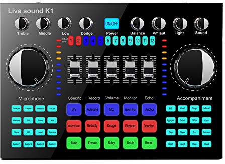 Jikoiuty K1 Computer Telefono Cambiatore di Voce HiFi Live Sound Card Mixer Board Streaming Audio Bluetooth 5.0 Universale