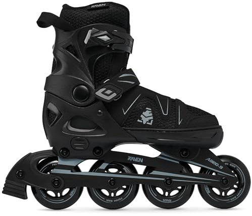 Raven Pulse – Pattini a rotelle per bambini, ragazze, ragazzi, adulti, bambini – Pattini a rotelle – 2 in 1 con opzione pattini da ghiaccio – Regolabili – PRO Black senza Pattini, 40-43 (25,5-28cm)