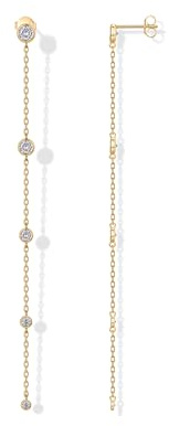 PAVOI 14K Yellow Gold Plated 925 Sterling Silver Posts Station Linear Dangle Earrings | Simulated Diamond Chain Drop Earrings for Women