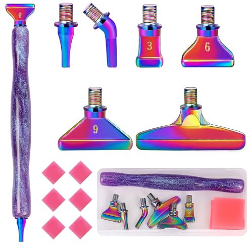 MJARTORIA 5D Diamond Painting Zubehör Diamond Painting Stift Set 14PCS, Glizter Drill Pen mit Gewinde Metall Ersatz Stiftköpfen Kleber für Mosaikherstellung Nagelkunst
