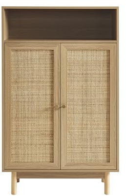 BAÏTA Anrichte Helena in Eiche-Optik und Rattangeflecht, 2 Türen, 80 cm