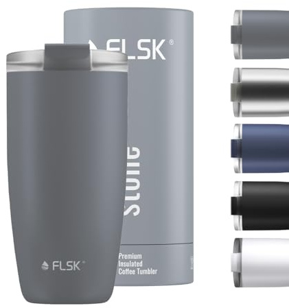 FLSK Tumbler – Premium coffee to go-Becher aus Edelstahl – 100 % auslaufsicher, BPA-frei & doppelwandig – hält 3 h heiß (stone, 500 ml)