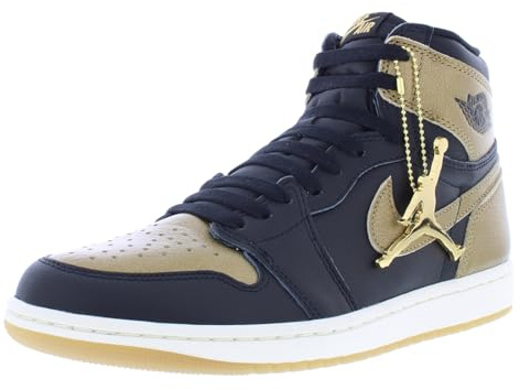 Nike Air Jordan 1 Retro High Original Mens Shoes Size 11, Color: Black/Metallic Gold/Sail/Blue