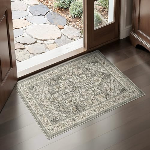 2x3 Welcome Mat Door Mats for Entryway Kitchen Washable Rug Brown/Lvory