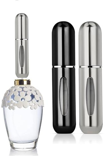 Frogetu 2 Stück 5ml Parfüm Abfüller Portable,Parfümzerstäuber Nachfüllbar,Zerstäuber Parfüm,Mini Parfüm Zerstäuber für Unterwegs, Leer Sprühflasche mit Fenster für Handtasche,Reisen (schwarz silber)