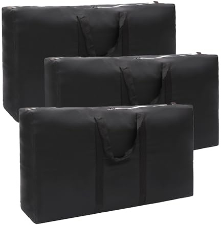 Smavles Oxford Storage Bag 3 Pieces Organizer Bags Storage Bags Double Zip Extra Large Heavy Duty,Moving Bags Moisture Proof,Ideal for Bedding, Duvets,Pillows,Clothes (Black)