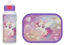 Mepal - Lunch Set Campus - Lunch Set For Children with Pop-up Drink Bottle & Lunch Box - For School or On The Go - Dishwasher Safe & BPA-free - 400 + 750 ml - Unicorn Glow