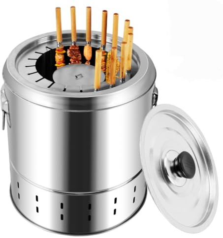 Smokeless Charcoal Hanging Kebob Grill Stainless Steel with 20 Skewers Portable Smokeless Barbecue Charcoal Grill for Home Travel Camping Picnic Patio