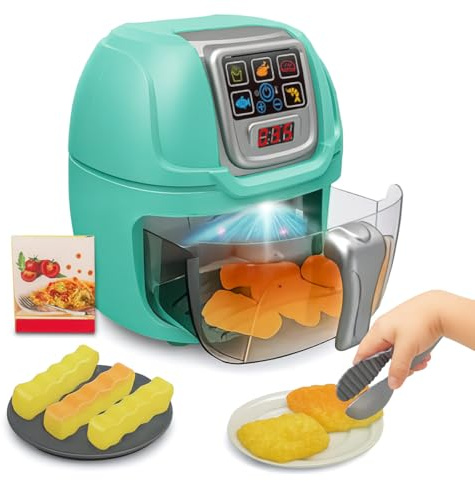 Toyana Toy Air Fryer for Kids with 10 PCs Color Changing Food Accessories Playset, Lights & Sounds Kitchen Appliance, Realistic Pretend Play Cooking Toy, Role Play Gift Set for Children 3+ Year