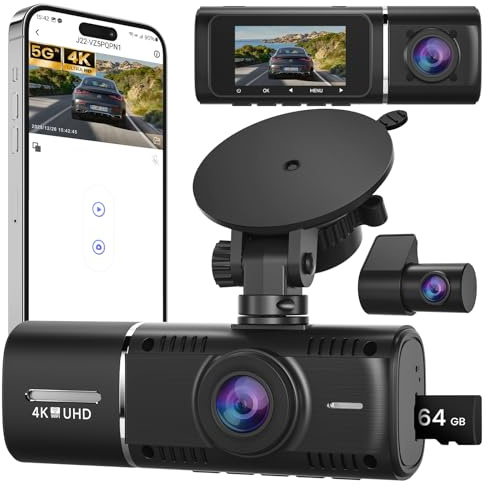 MRSXWPY Dashcam Voiture Avant Arrière, 4K+1080P Caméra Embarquée avec Carte SD 64G, 1,97'' Écran, Grand Angle 170°, Vision Nocturne, WDR, G-Capteur, Mode Stationnement 24H, Enregistrement en Boucle