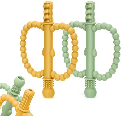 CLDY Mordedor de Mascar para Bebé, 2 Pcs de Cepillo de Dientes para niños, Ayuda para la dentición, Mordedor de Silicona sin BPA, para Estimular y Masajear las encías doloridas, a Partir de 3 Meses